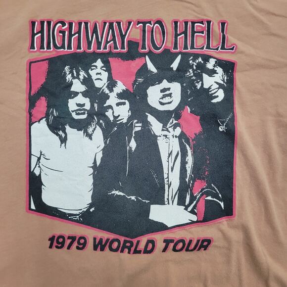 ACDC Crop-Top Shirt Women Medium 19x18 Highway-to-Hell Brown - Picture 10 of 12